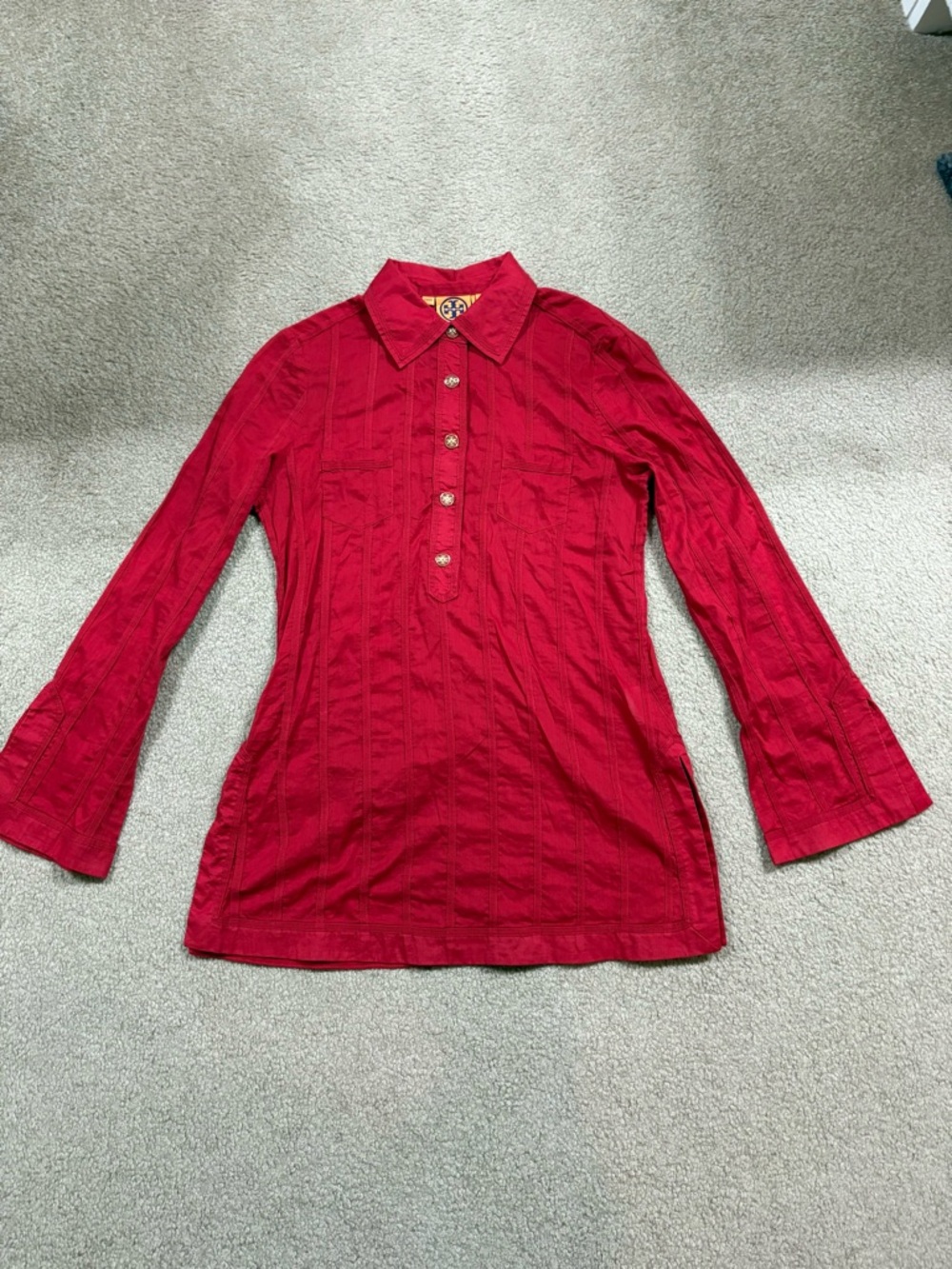 Tory Burch Crimson Button-Front Polo Tunic